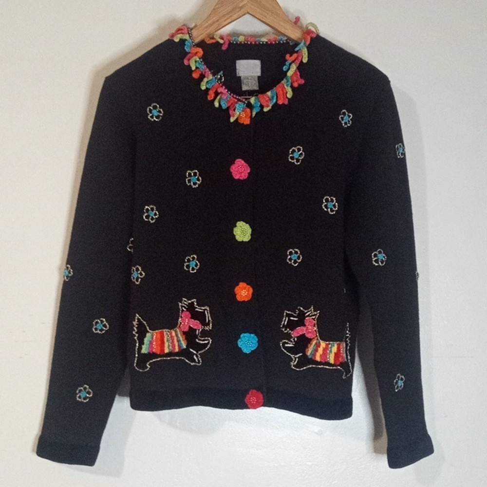 Vintage berek Y2K black Scottish dog sweater (BMW)